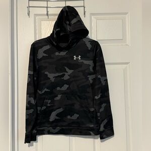 Under Armour Youth Boys Hooded Fleece Pull On Sweater L Black Grey Color Sweater